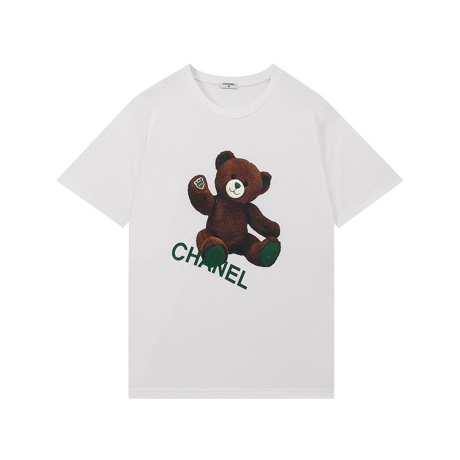 シャネルメンズクルーネックホワイト半袖Tシャツl0851