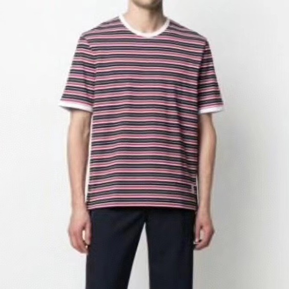 トムブラウンメンズレッドクルーネック半袖Tシャツm01549