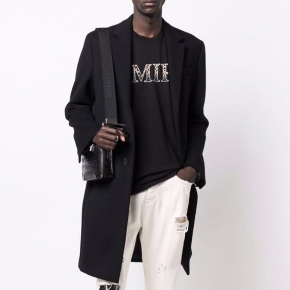 アミリメンズブラッククルーネック半袖Tシャツr0342