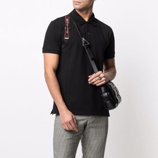 アレクサンダーマックイーンメンズブラックポロ半袖Tシャツx0104