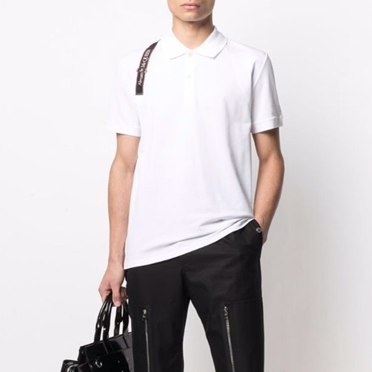 アレクサンダーマックイーンメンズホワイトポロ半袖Tシャツx0104