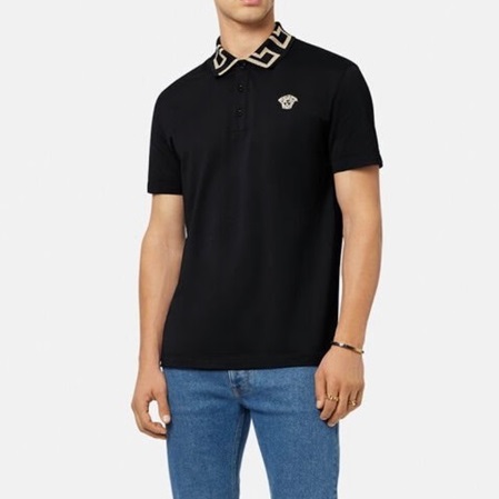 ヴェルサーチェメンズブラックポロ半袖Tシャツr0886
