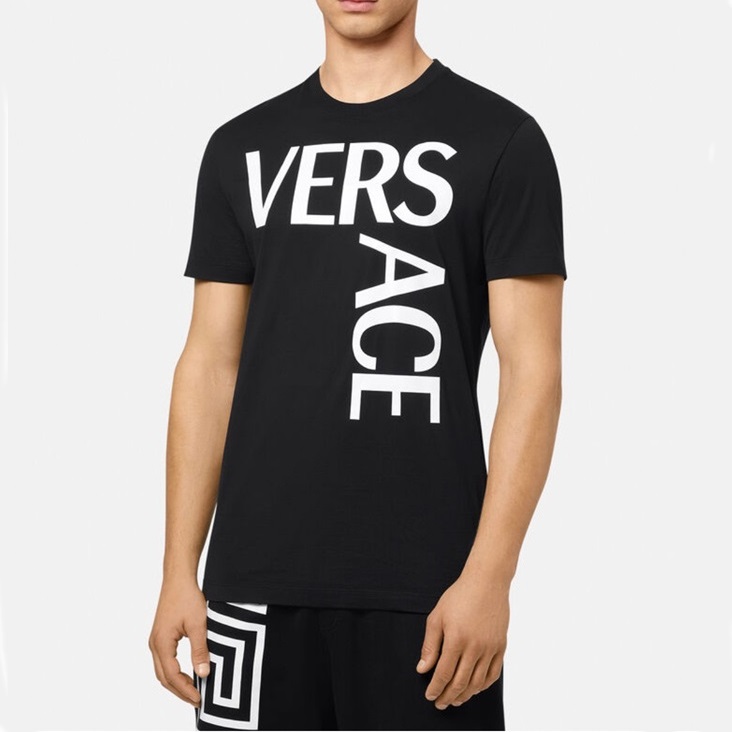 ヴェルサーチェメンズブラッククルーネック半袖Tシャツr0891