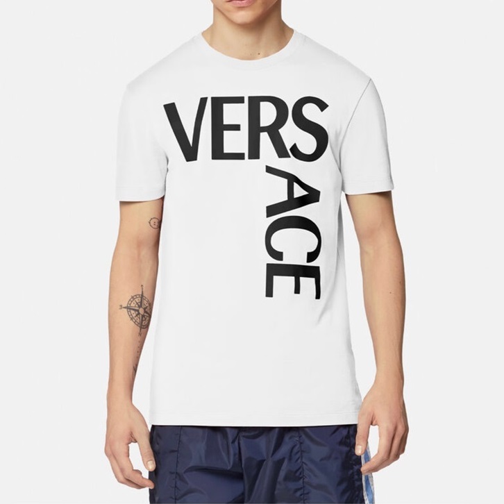 ヴェルサーチェメンズホワイトクルーネック半袖Tシャツr0892