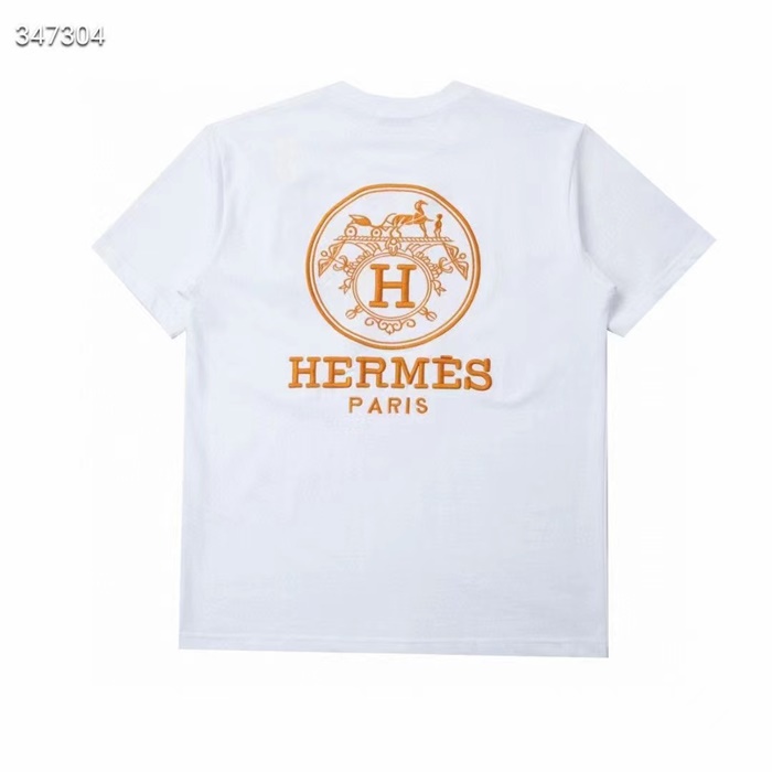 エルメスメンズクルーネックホワイト/ブラック半袖Tシャツr0738