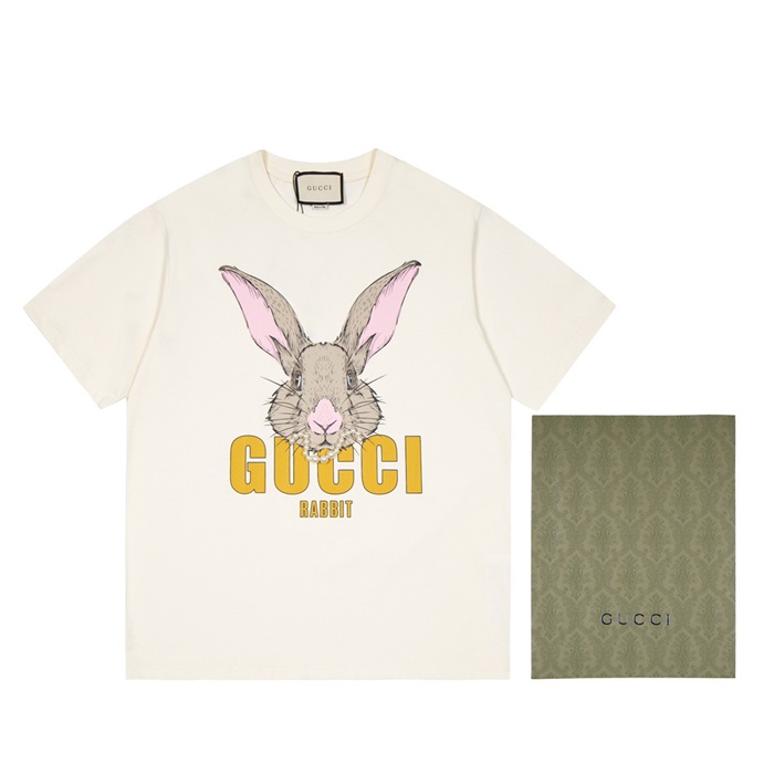 グッチメンズクルーネックホワイト半袖Tシャツc04649