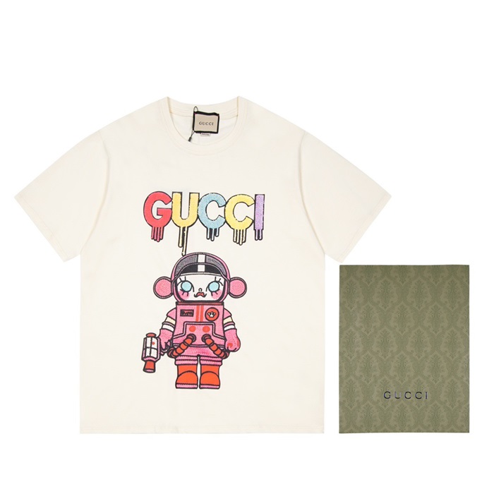 グッチメンズクルーネックホワイト半袖Tシャツc04651