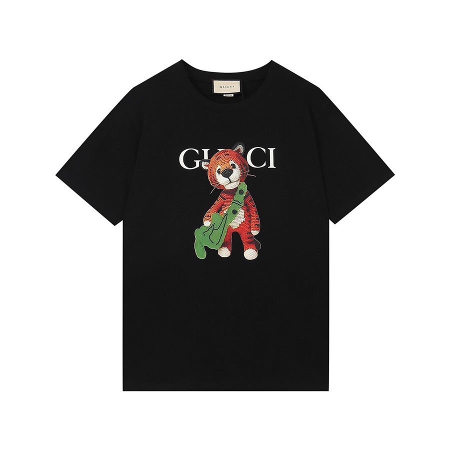 グッチメンズクルーネックブラック半袖Tシャツc04652