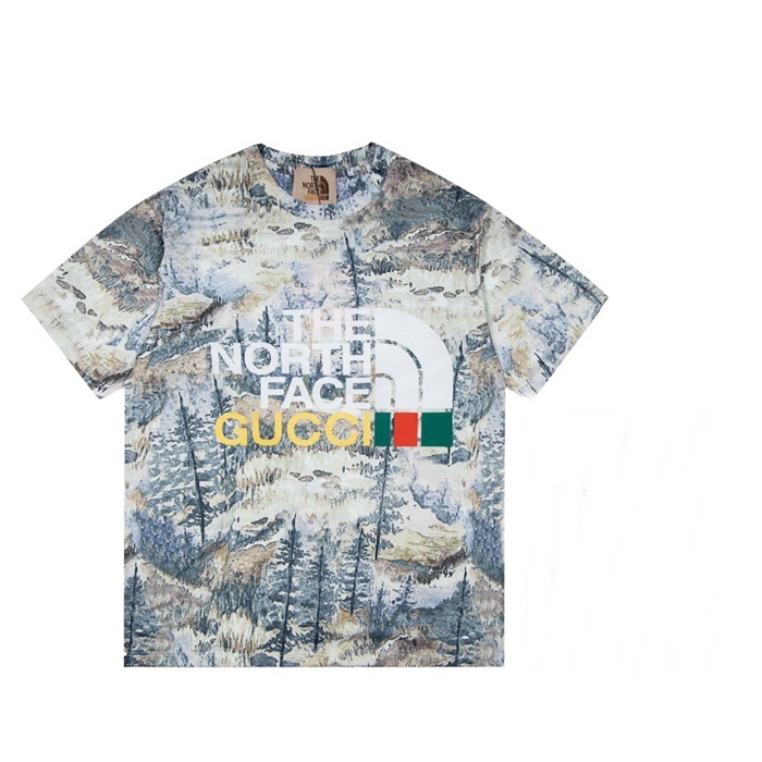 グッチメンズクルーネックブルー半袖Tシャツc04654