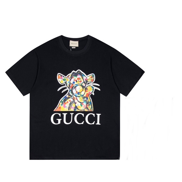 グッチメンズクルーネックブラック半袖Tシャツc04656