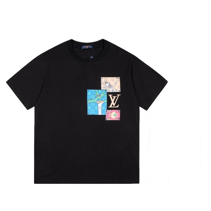 ルイヴィトンメンズクルーネックブラック半袖Tシャツu04049