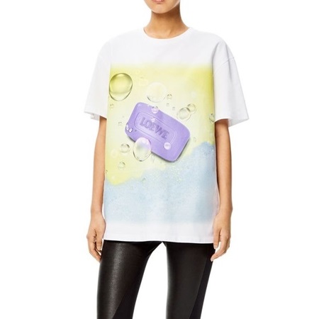 ロエベレディースイニシャルホワイト半袖Tシャツe0579