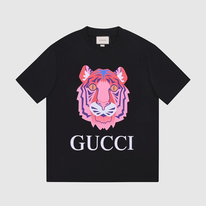 グッチメンズクルーネックブラック半袖Tシャツc04661