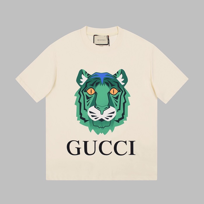 グッチメンズクルーネックアイボリー半袖Tシャツc04662