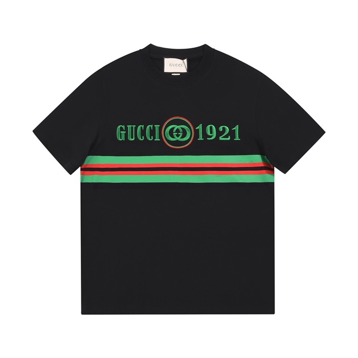 グッチメンズクルーネックブラック半袖Tシャツc04663