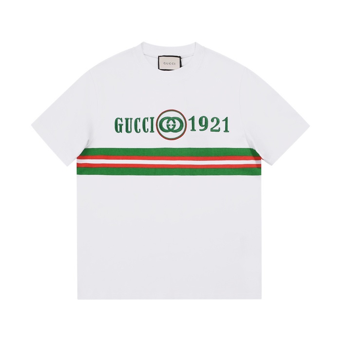 グッチメンズクルーネックホワイト半袖Tシャツc04664