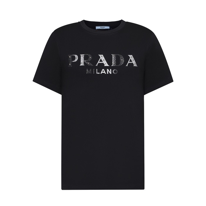 プラダメンズクルーネックブラック半袖Tシャツa02635