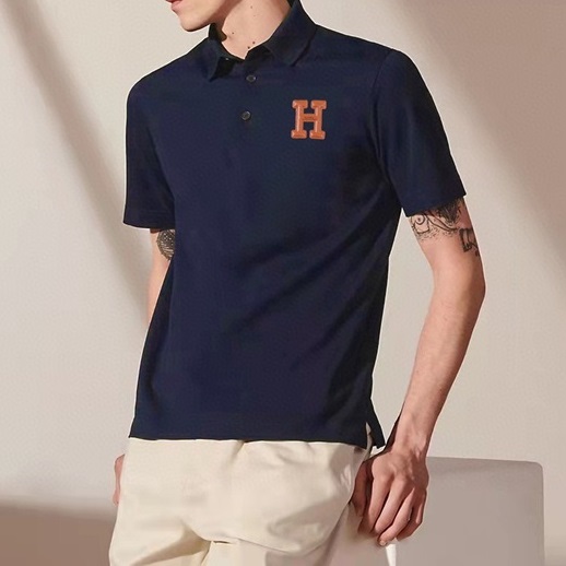 エルメスメンズネイビーポロ半袖Tシャツr0739