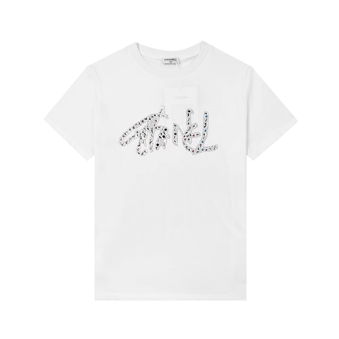 シャネルレディース用クルーネックホワイト半袖Tシャツl0863