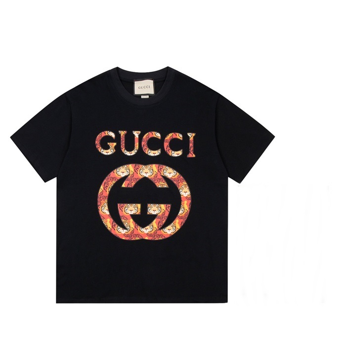 グッチメンズクルーネックブラック半袖Tシャツc04678