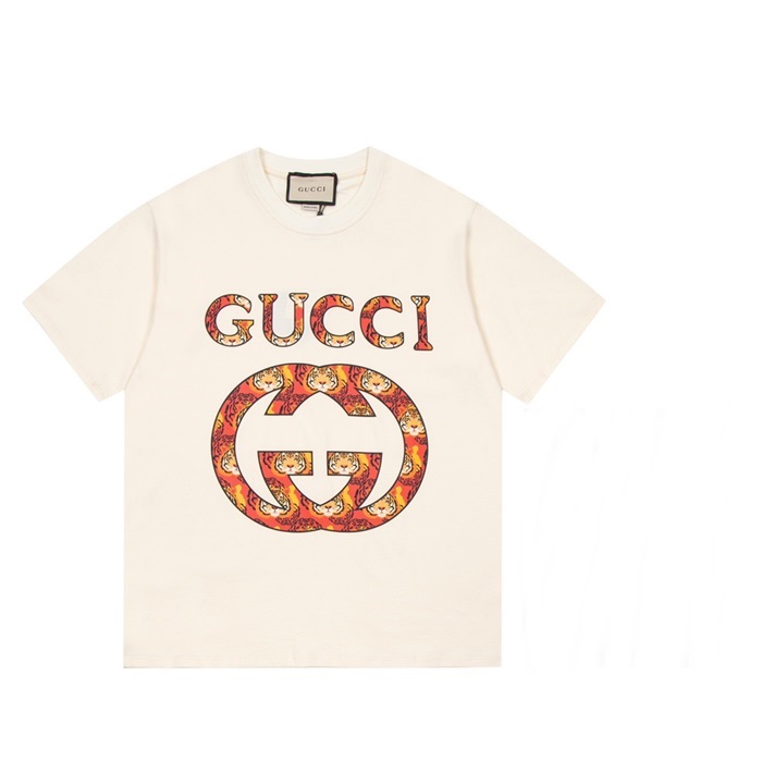 グッチメンズクルーネックアイボリー半袖Tシャツc04678