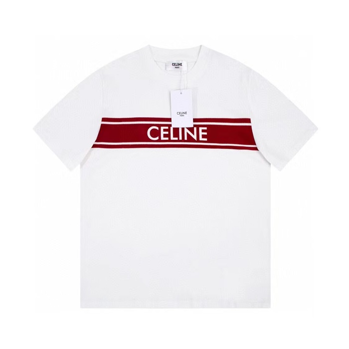 セリーヌユニセックスクルーネックホワイト半袖Tシャツl0236