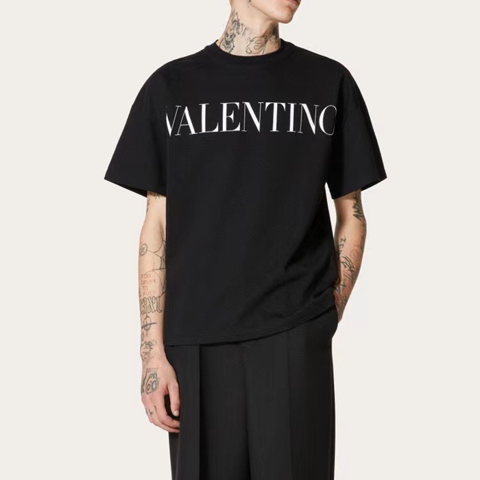 ヴァレンティノメンズブラッククルーネック半袖Tシャツ0511