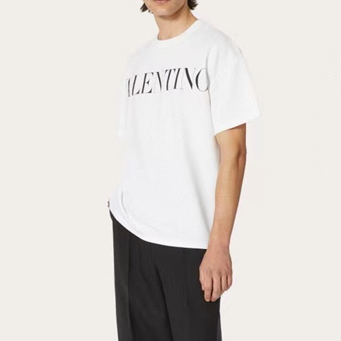 ヴァレンティノメンズホワイトクルーネック半袖Tシャツ0512