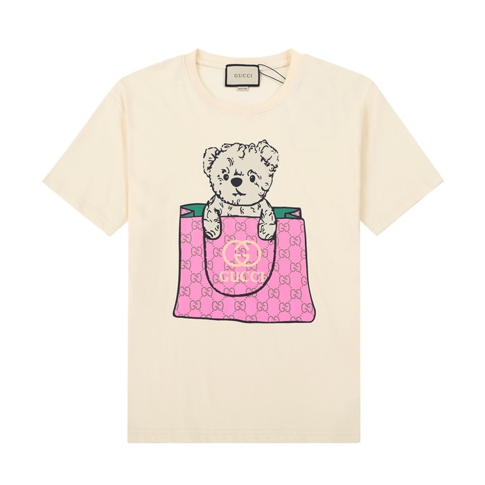 グッチユニセックスクルーネックアイボリー半袖Tシャツc04682