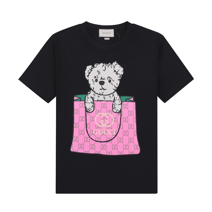 グッチユニセックスクルーネックブラック半袖Tシャツc04683