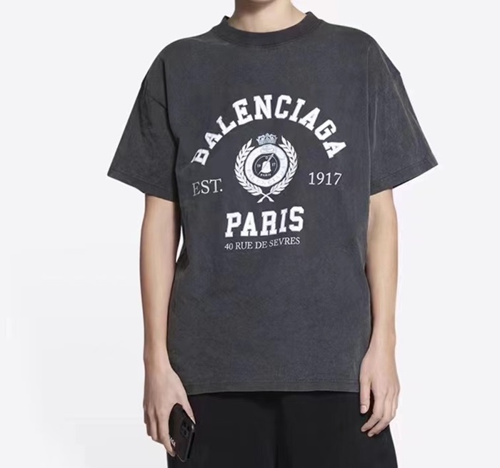 バレンシアガメンズクルーネックブラック半袖Tシャツl01366