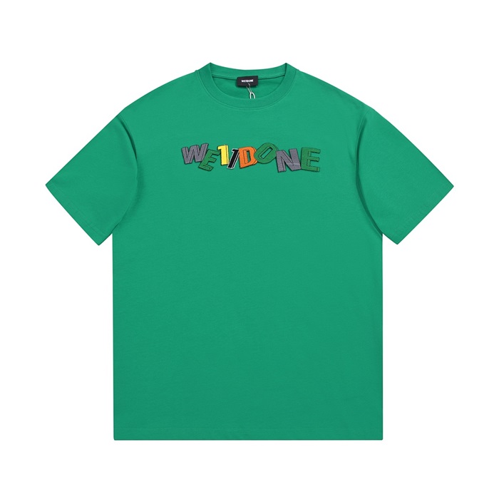 ウェルダンユニセックスクルーネックグリーン半袖Tシャツl0055