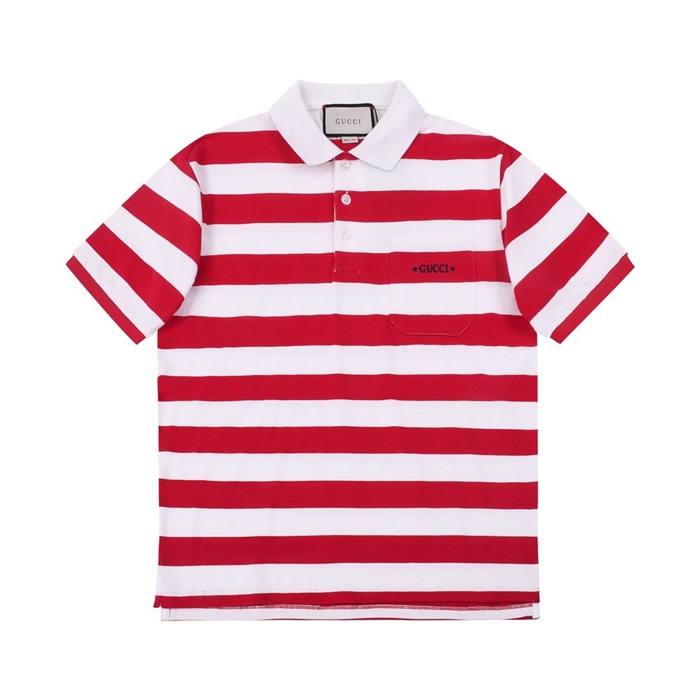 グッチユニセックスレッドポロ半袖Tシャツc04684