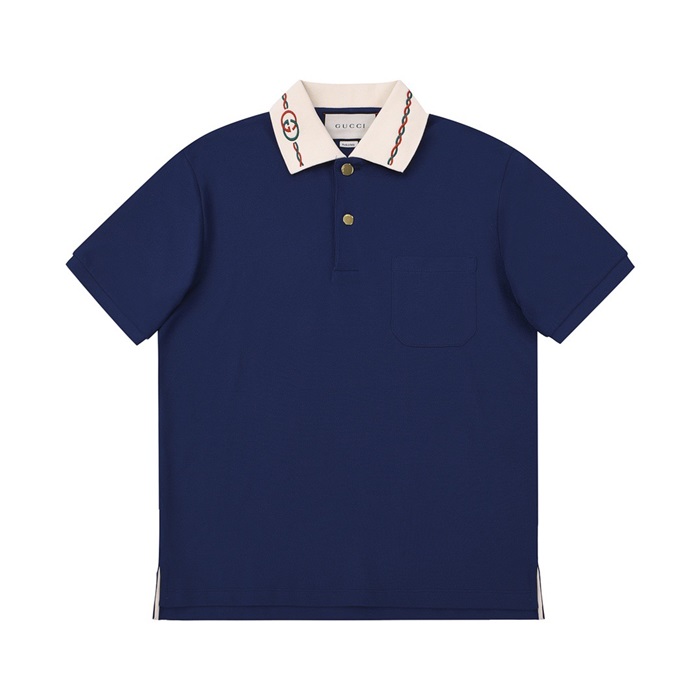 グッチユニセックスネイビーポロ半袖Tシャツc04686