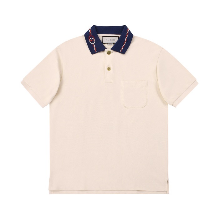 グッチユニセックスアイボリーポロ半袖Tシャツc04687