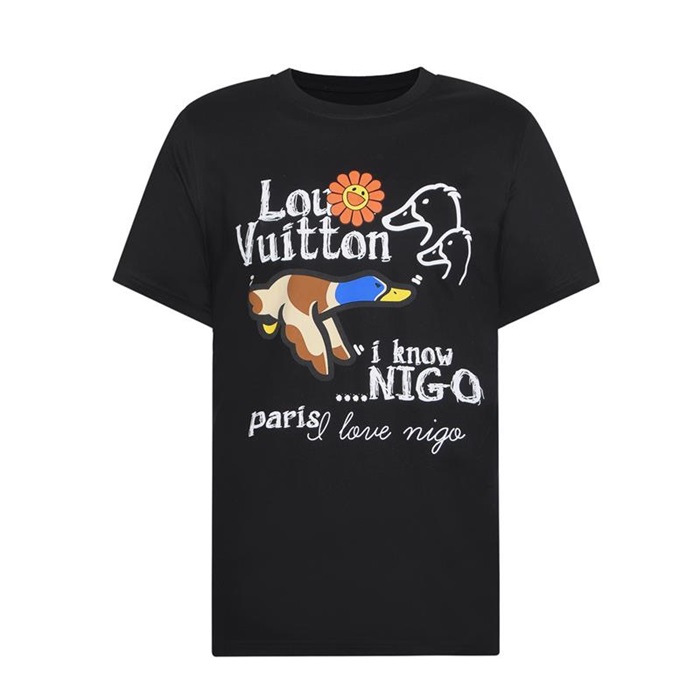 ルイヴィトンメンズクルーネックブラック半袖Tシャツu04079