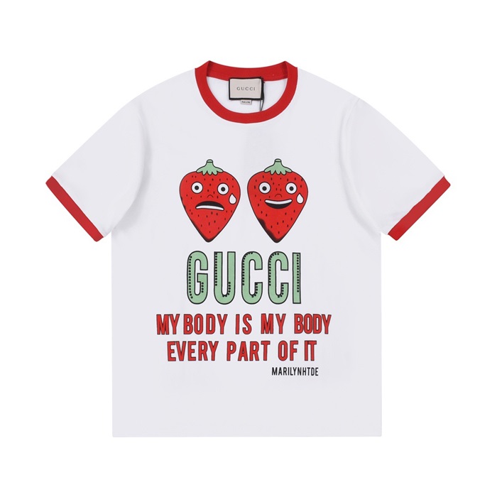 グッチレディースクルーネックホワイト半袖Tシャツc04688