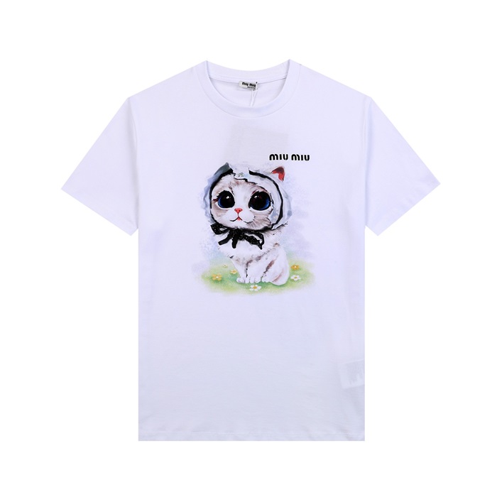 ミュウミュウレディースクルーネックホワイト半袖Tシャツu0244