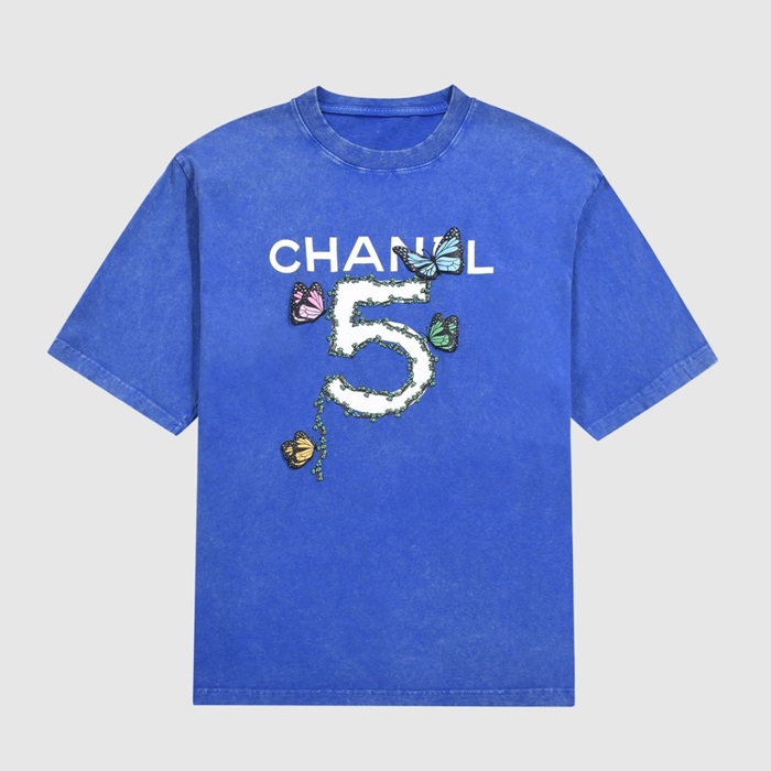 シャネルレディースクルーネックブルー半袖Tシャツl0871