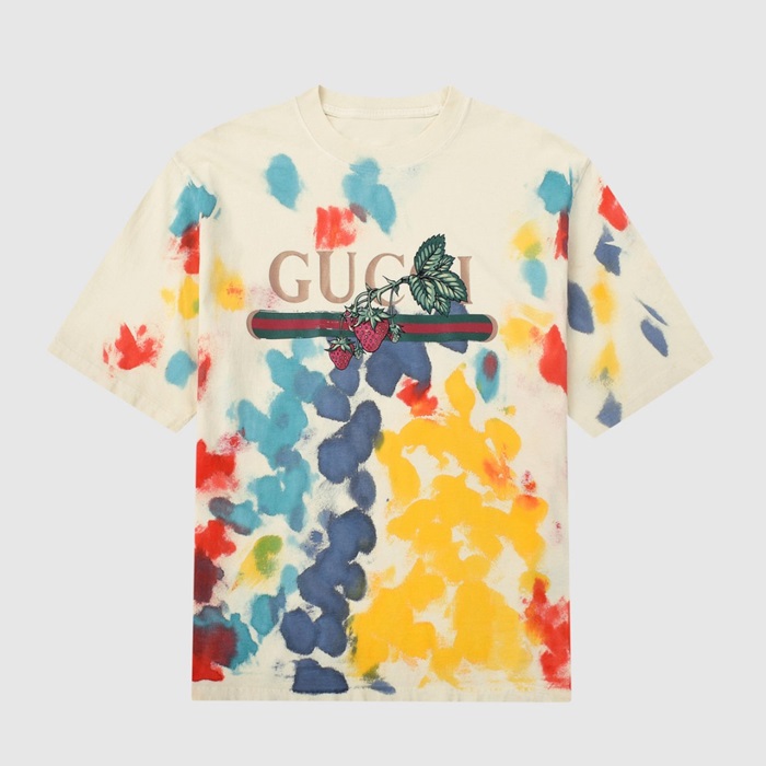 グッチメンズクルーネックアイボリー半袖Tシャツc04693