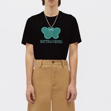 ボッテガヴェネタメンズクルーネックブラック半袖Tシャツt0265