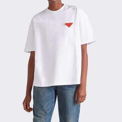 プラダメンズクルーネックホワイト半袖Tシャツa02644