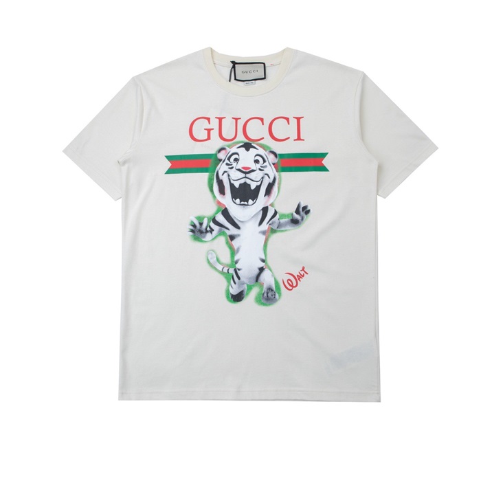 グッチメンズクルーネックアイボリー半袖Tシャツc04704