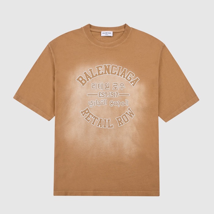 バレンシアガメンズクルーネックキャメル半袖Tシャツl01372