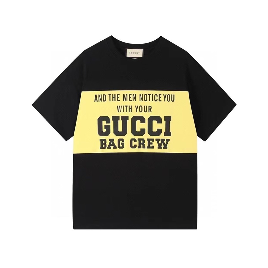 グッチメンズクルーネックブラック半袖Tシャツc04706