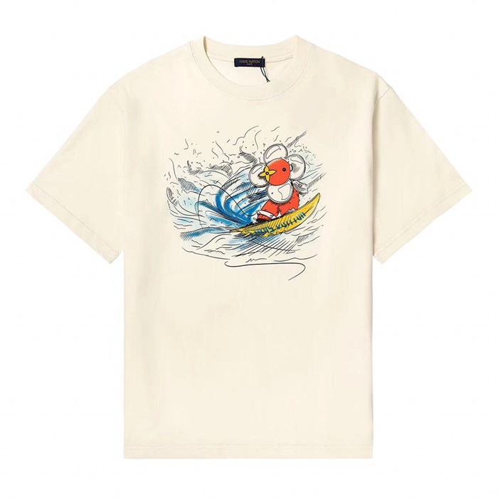 ルイヴィトンメンズアイボリークルーネック半袖Tシャツu04100