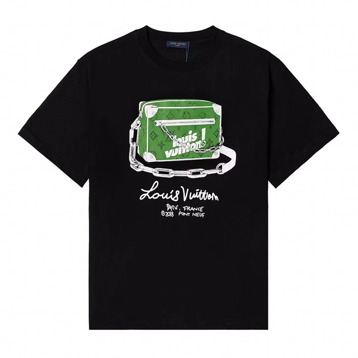 ルイヴィトンメンズブラッククルーネック半袖Tシャツu04101