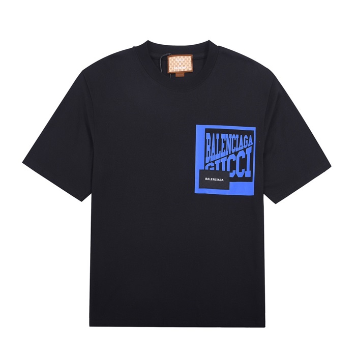グッチメンズクルーネックブラック半袖Tシャツc04709