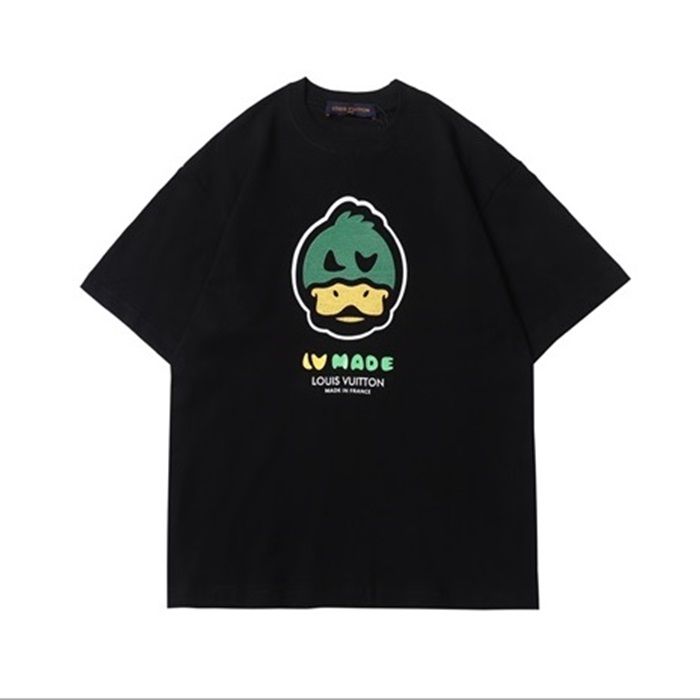 ルイヴィトンメンズブラッククルーネック半袖Tシャツu04104