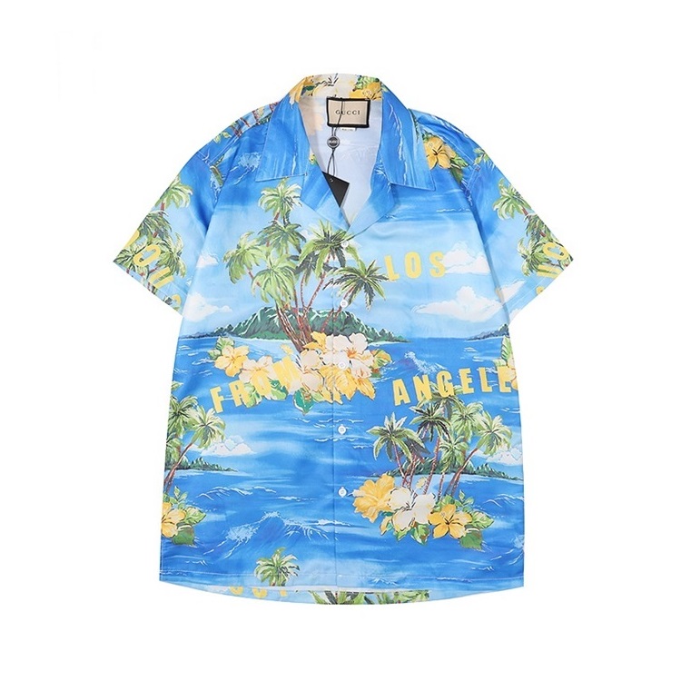 グッチメンズトレンディブルー半袖Tシャツc04711